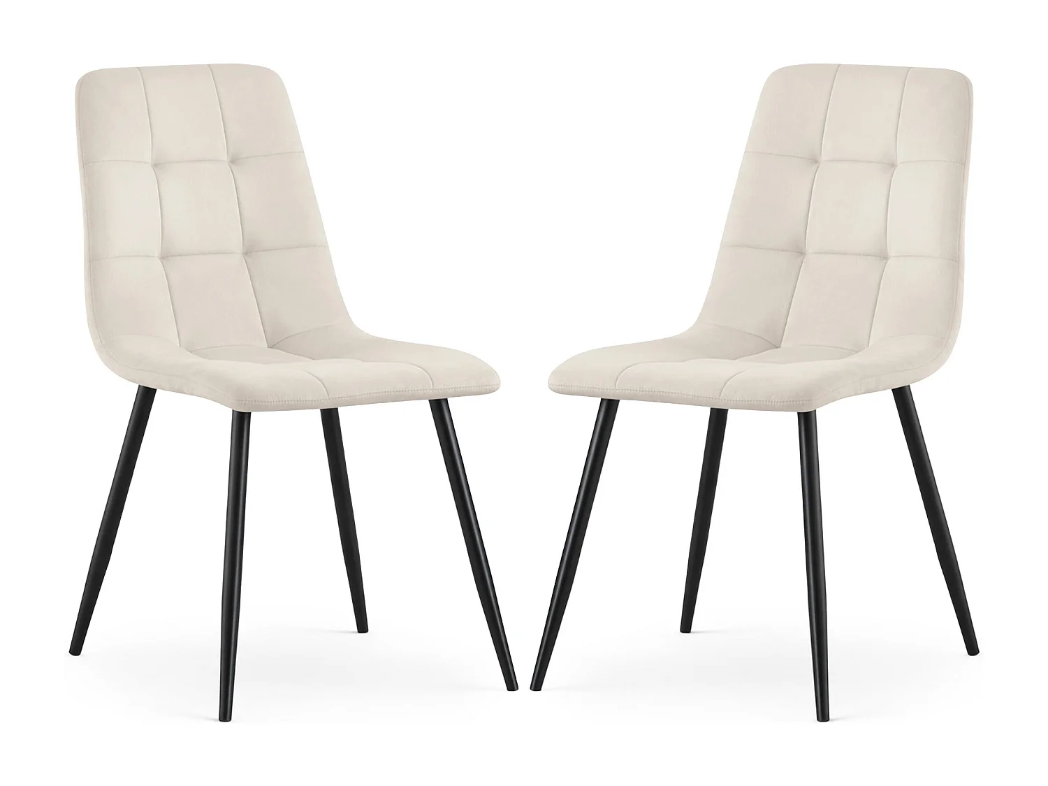 2x Welurowe krzesło tapicerowane pikowane Beżowe NERO Czarne nogi