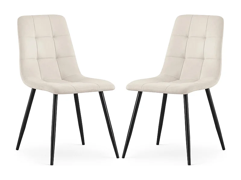 2er Set Samt-Polsterstühle, gesteppt NERO Beige mit schwarzen Beinen