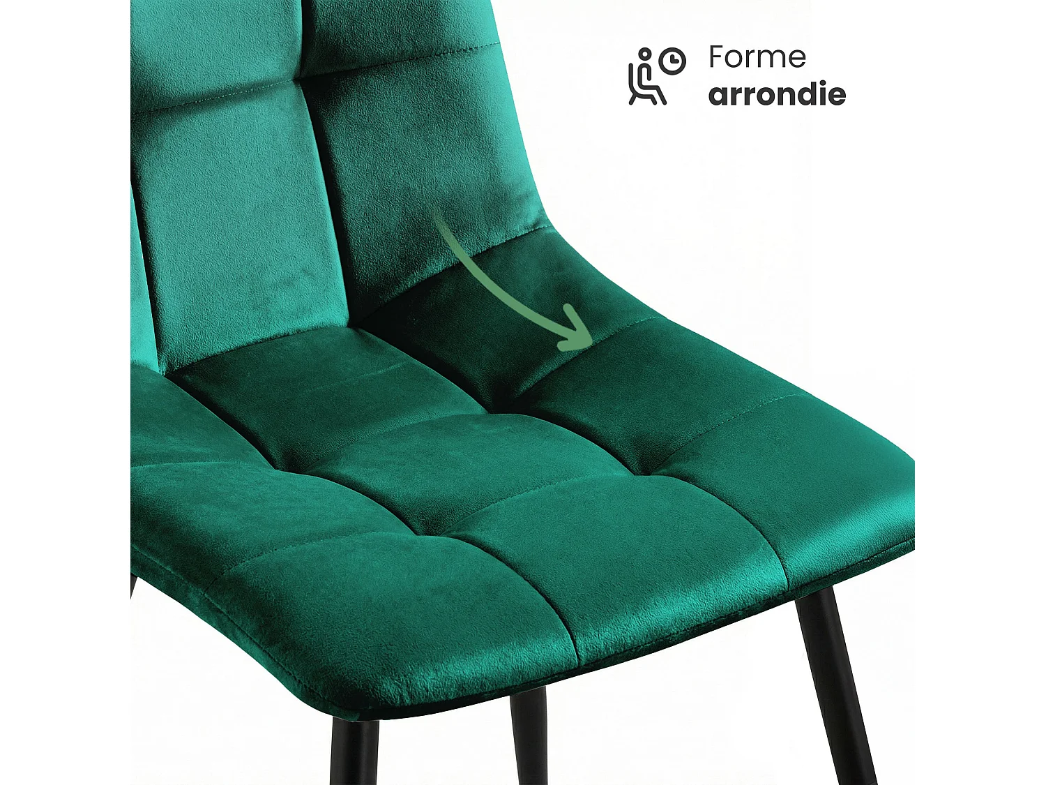 Chaise en velours matelassée NERO Vert Bouteille pieds noirs