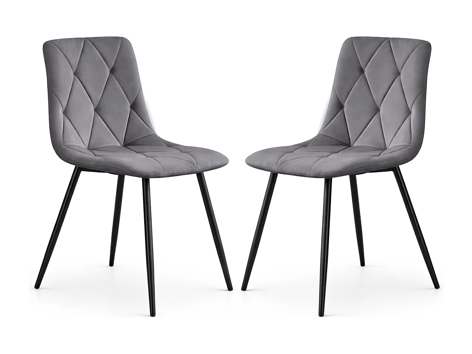 Set van 2 Eetkamerstoelen MILO / Gestoffeerde Stoelen / Fluwelen Stoelen en Metalen Poten / Antraciet met zwarte benen