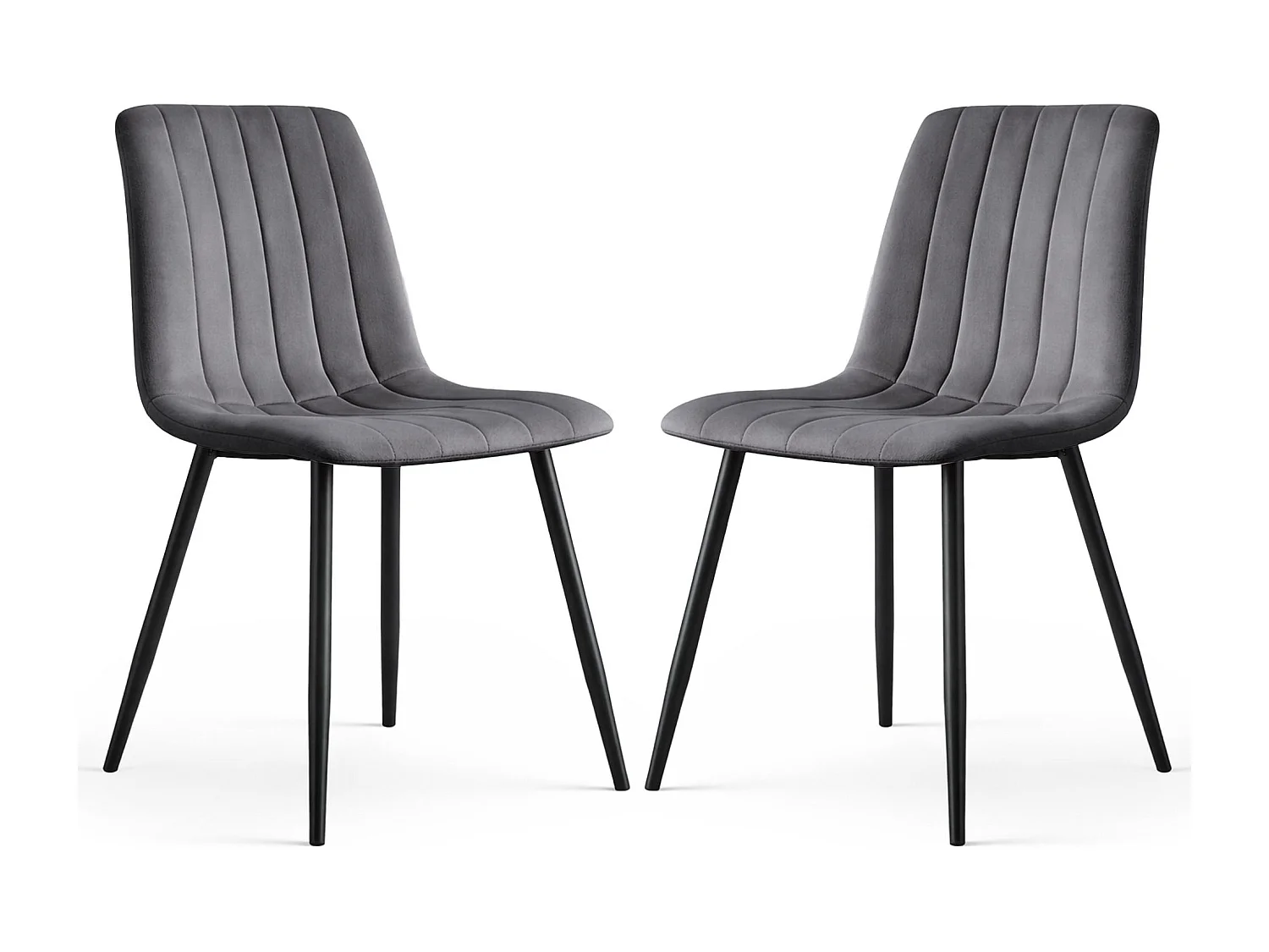 Lot de 2 Chaises en velours matelassées LIVO Graphite Foncé pieds noirs