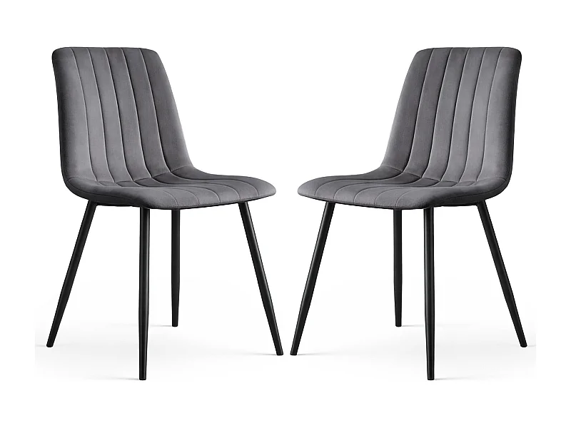 Lot de 2 Chaises en velours matelassées LIVO Graphite Foncé pieds noirs