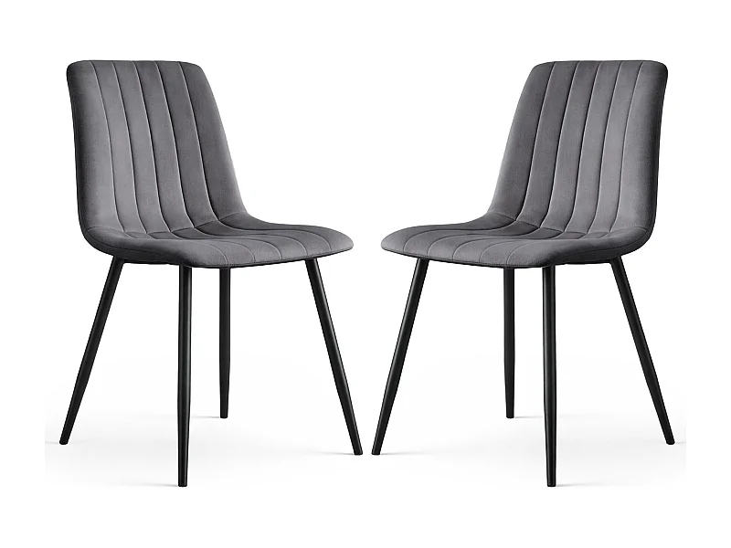 Lot de 2 Chaises en velours matelassées LIVO Graphite Foncé pieds noirs