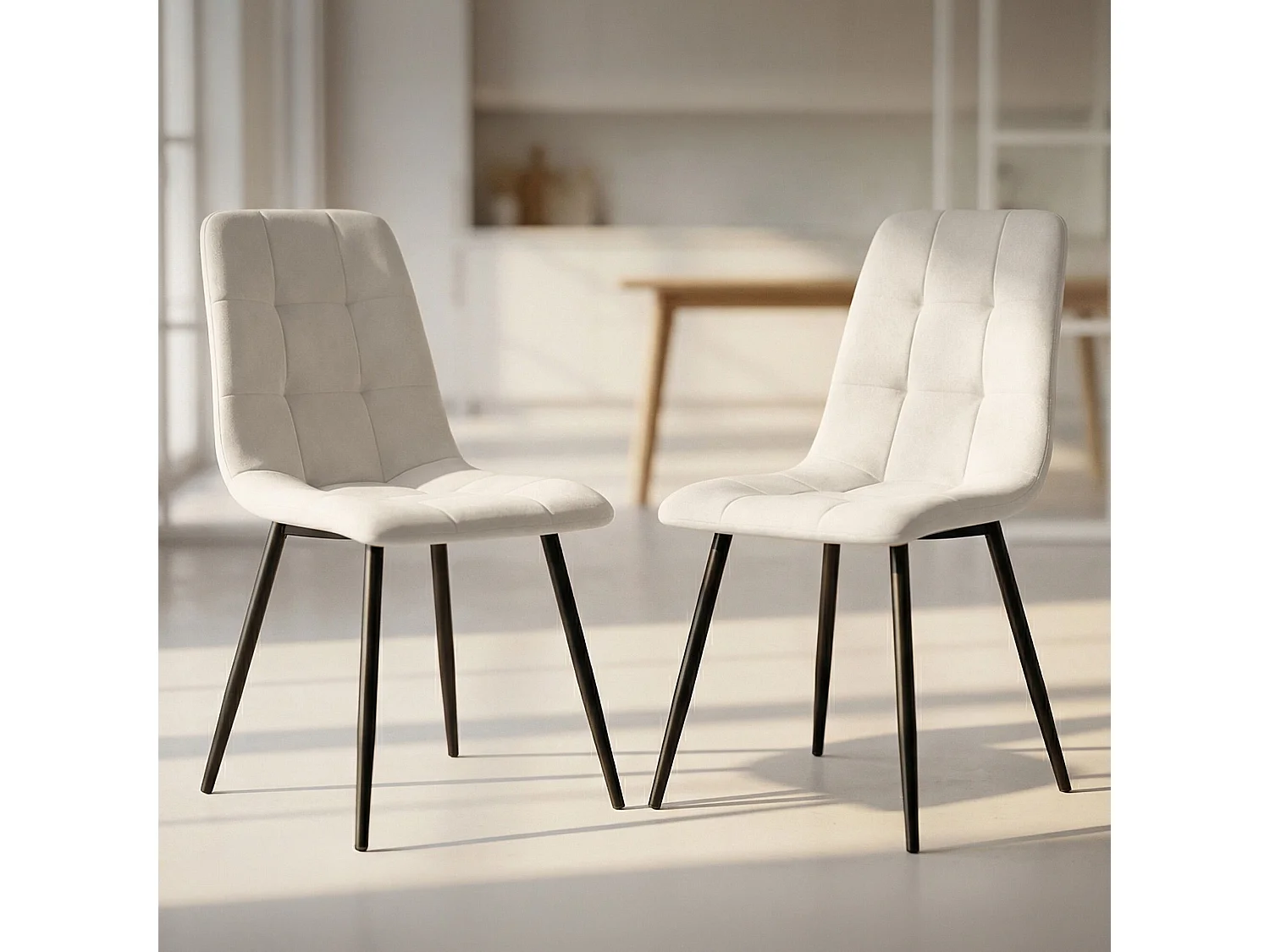 4x Welurowe krzesło tapicerowane pikowane Beżowe NERO Czarne nogi