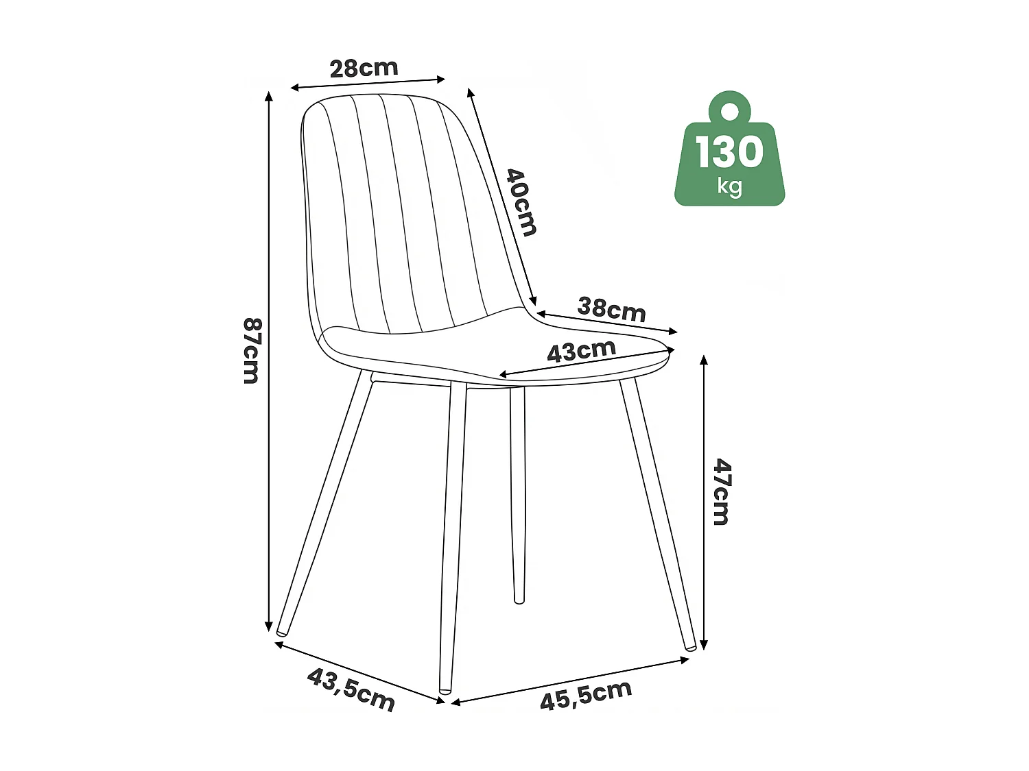 Lot de 2 Chaises en velours matelassées LUMO Vert Bouteille pieds noirs