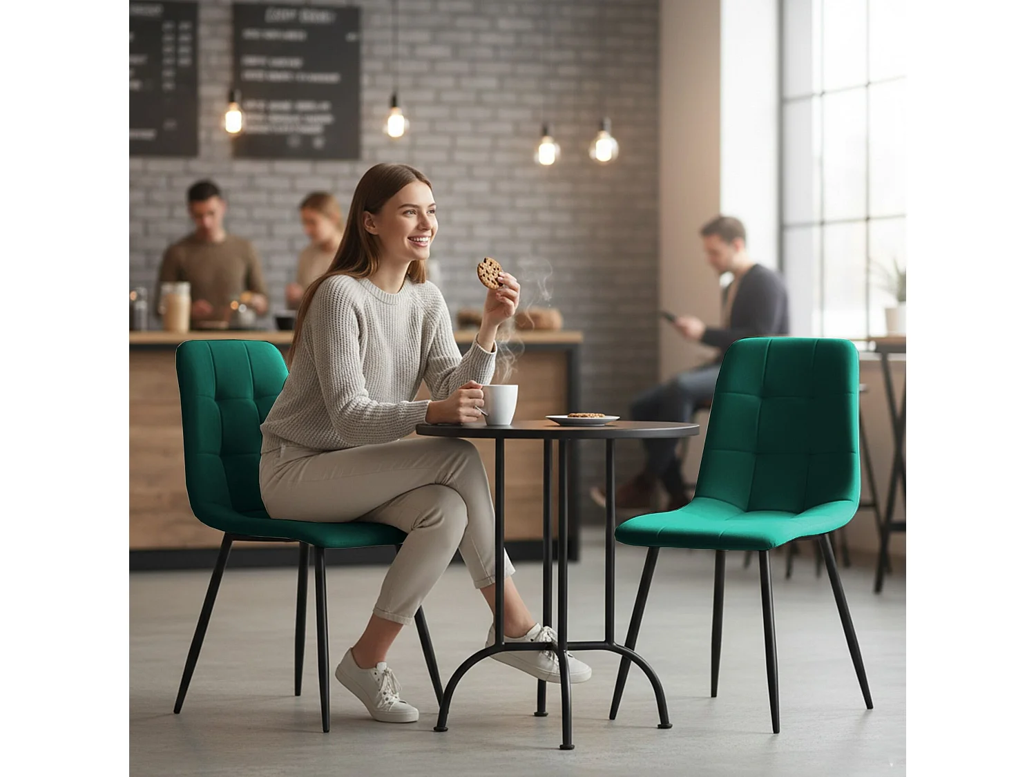 Conjunto de 2 Cadeiras estofadas NERO Verde Garrafa com pernas pretas