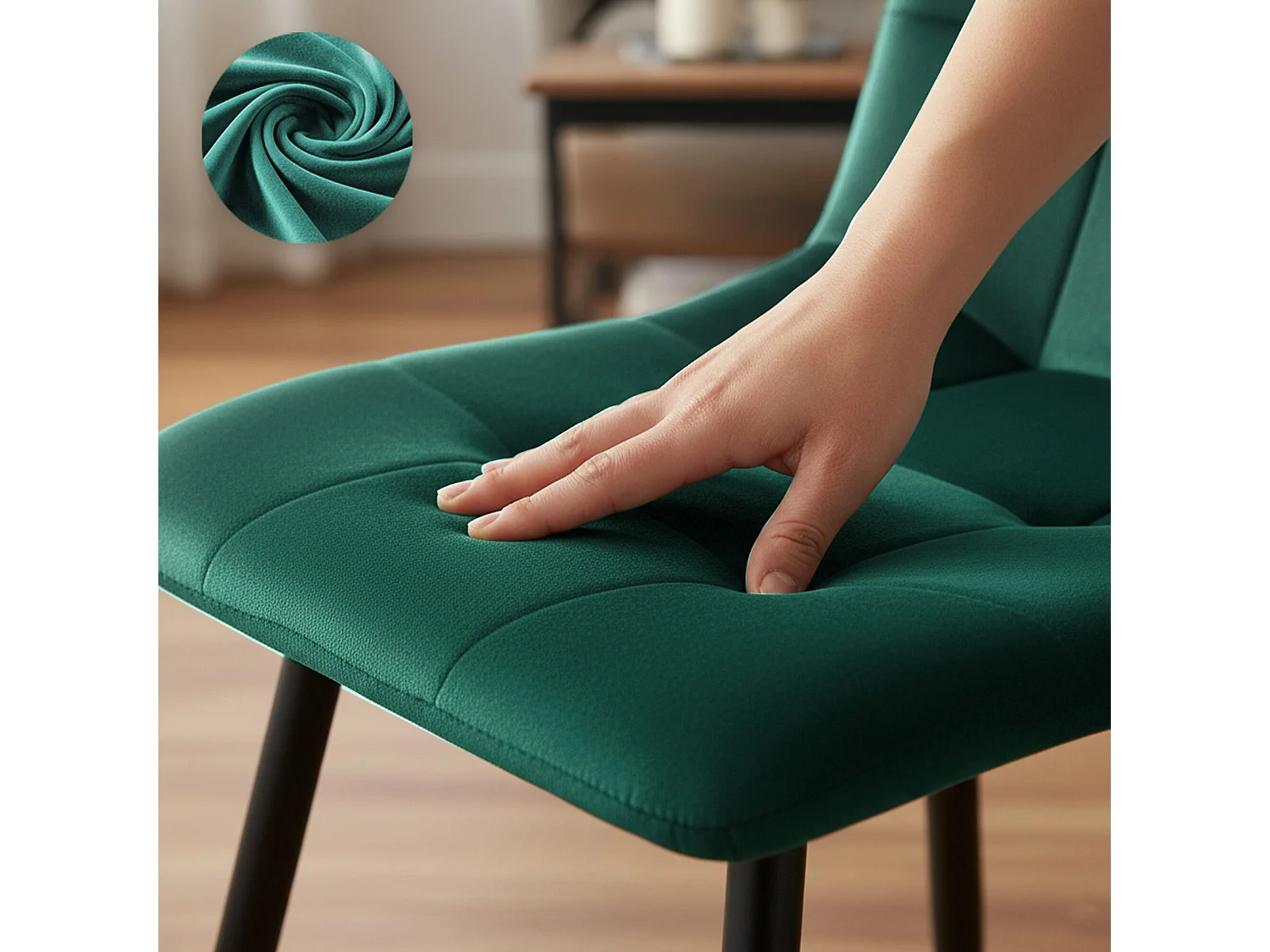 Conjunto de 2 Cadeiras estofadas NERO Verde Garrafa com pernas pretas