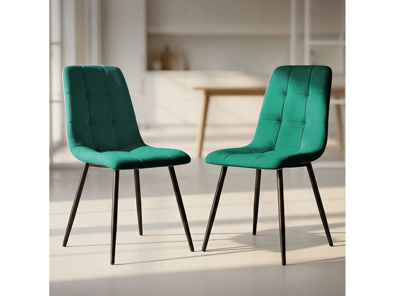 Conjunto de 2 Cadeiras estofadas NERO Verde Garrafa com pernas pretas