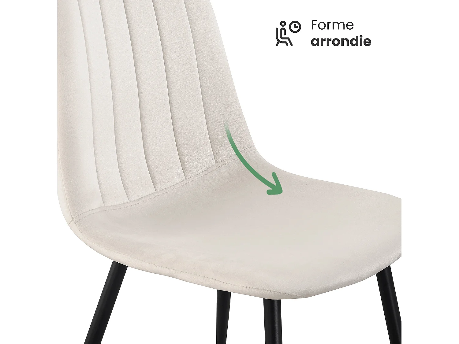 4er Set Samt-Polsterstühle, gesteppt LUMO Beige mit schwarzen Beinen