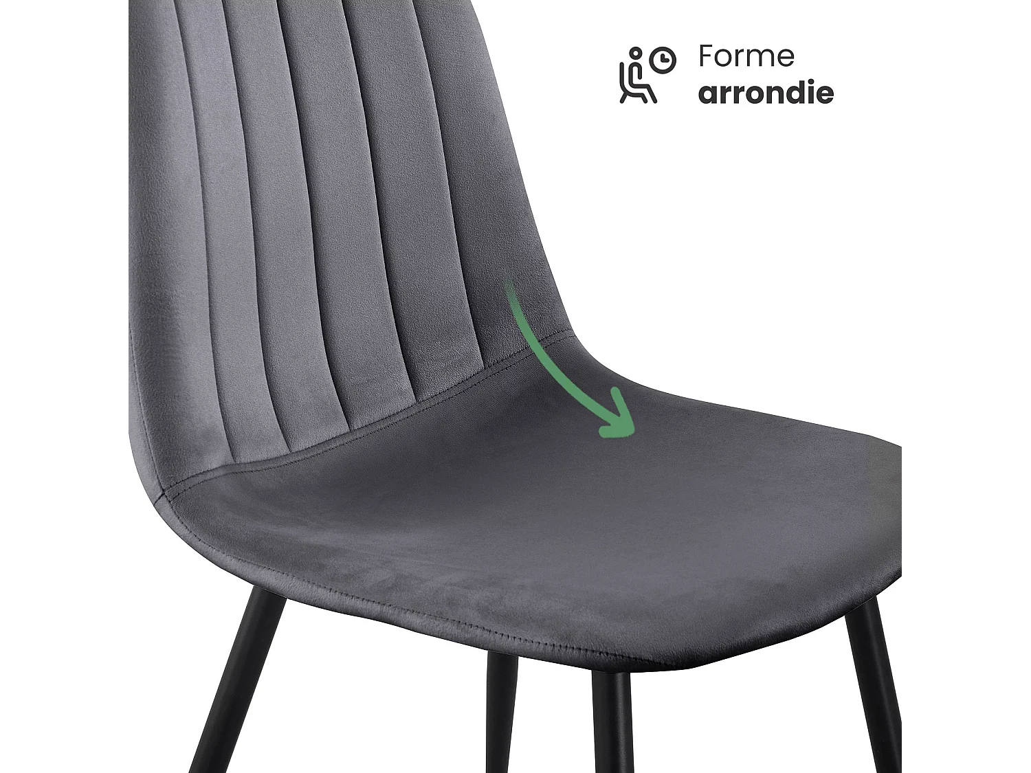 Chaise en velours matelassée LUMO Graphite Foncé pieds noirs
