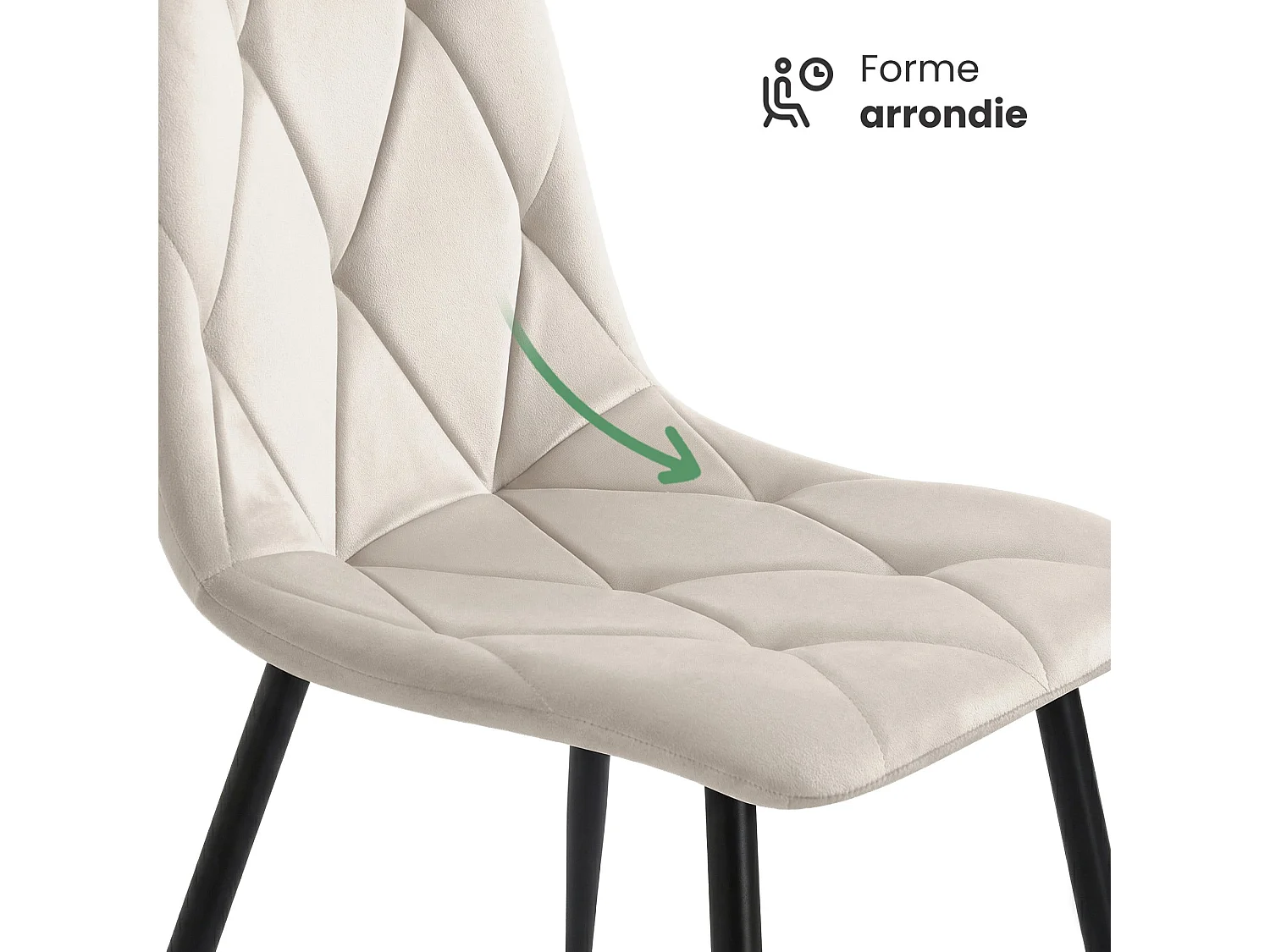 4er Set Samt-Polsterstühle, gesteppt MILO Beige mit schwarzen Beinen