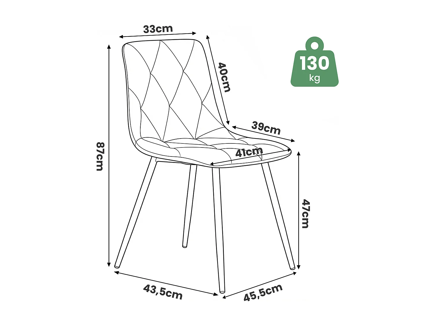 Lot de 4 Chaises en velours matelassées MILO Beige pieds noirs