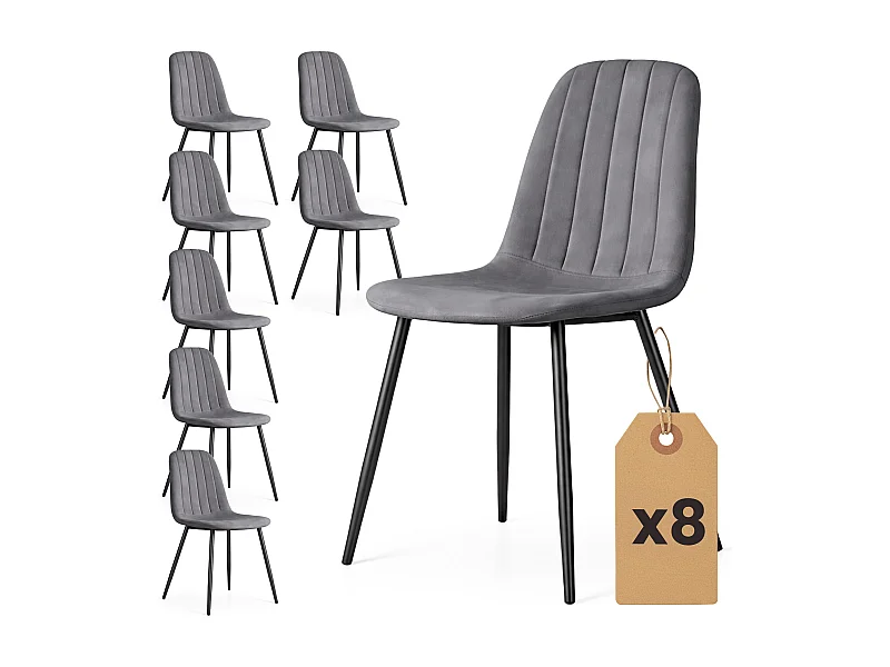 Conjunto de 8 Cadeiras estofadas LUMO Cinza Escuro com pernas pretas