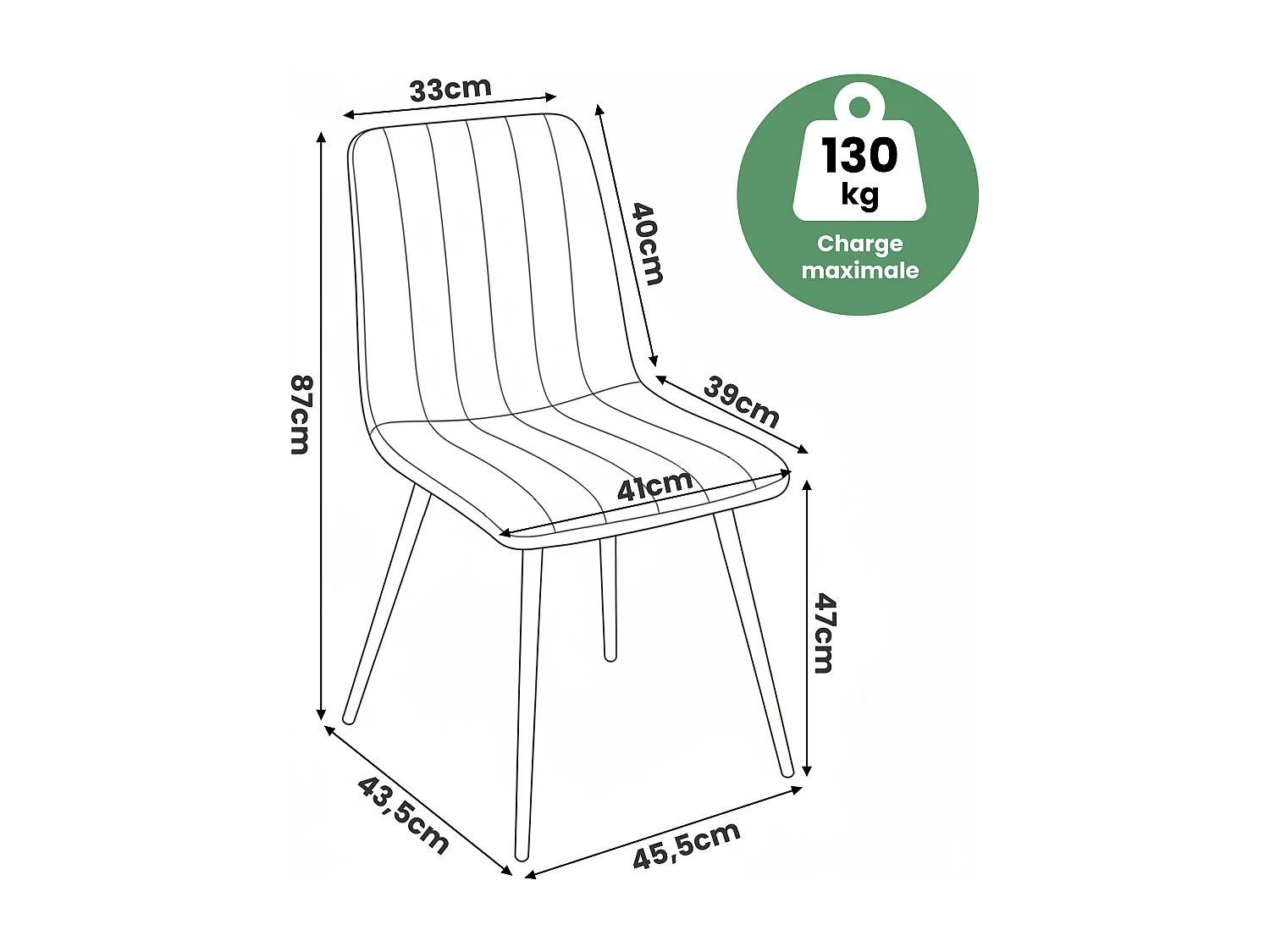 Chaise en velours matelassée LIVO Vert Bouteille pieds noirs