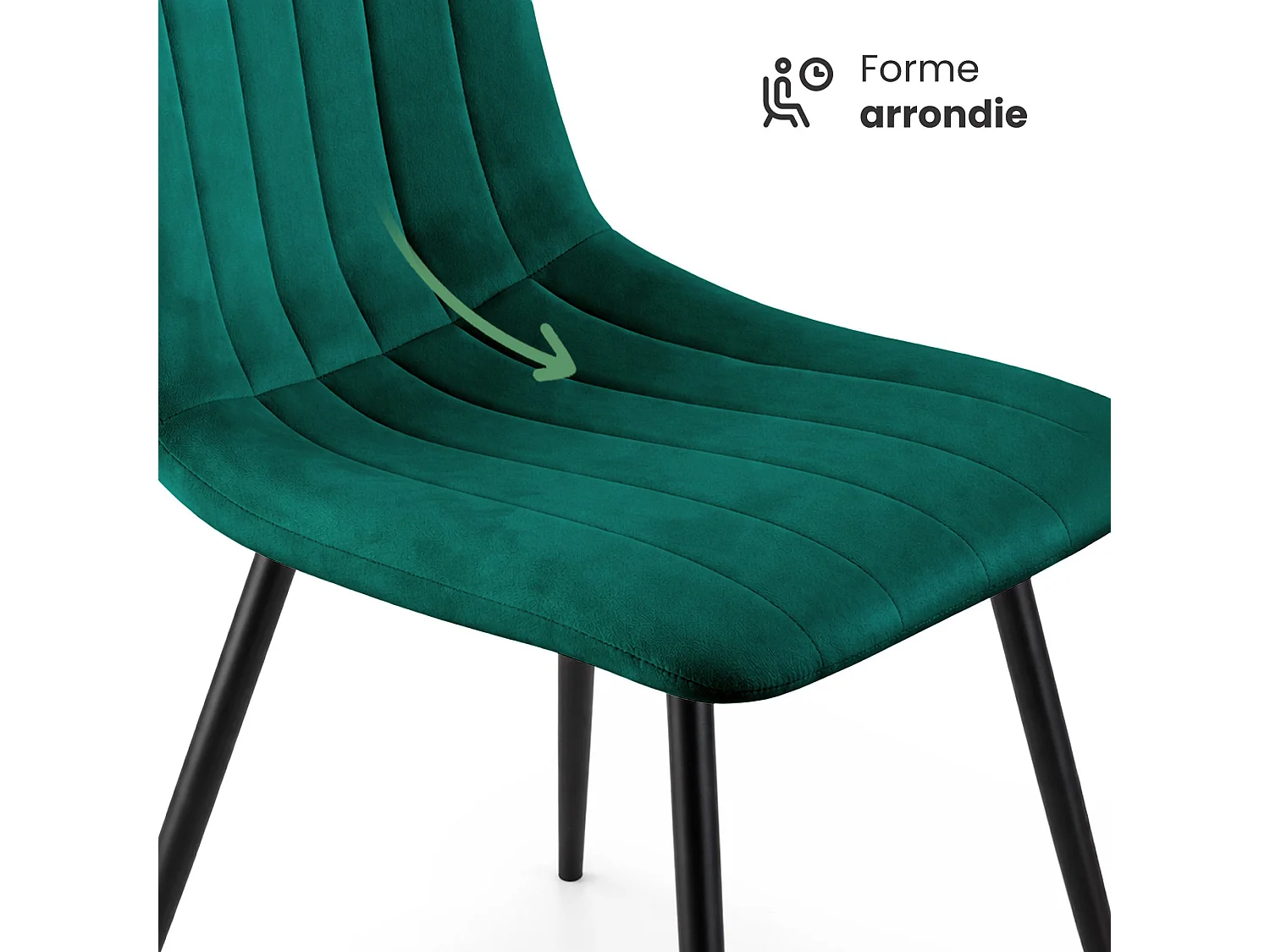 Chaise en velours matelassée LIVO Vert Bouteille pieds noirs