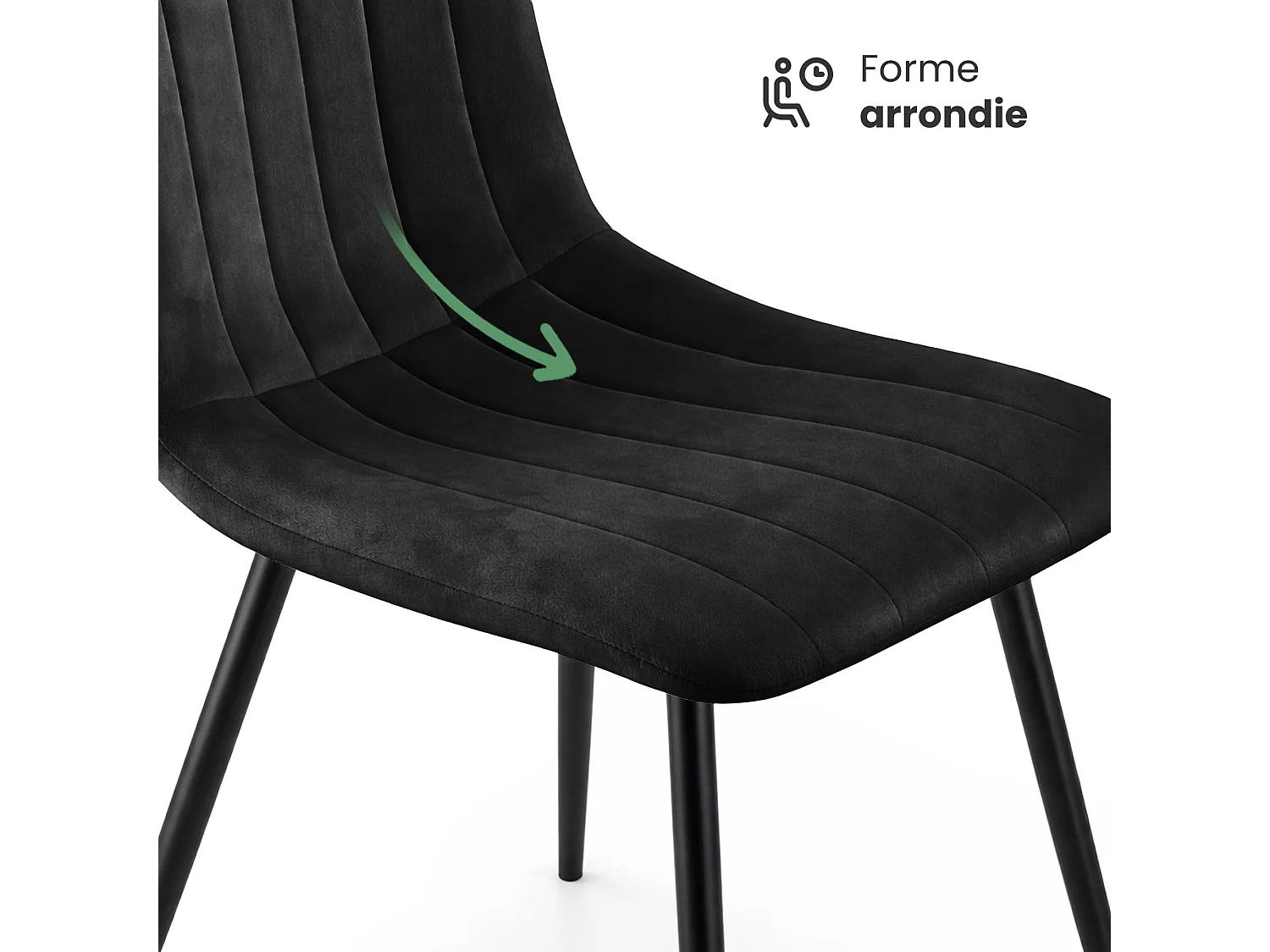 Chaise en velours matelassée LIVO Noire pieds noirs