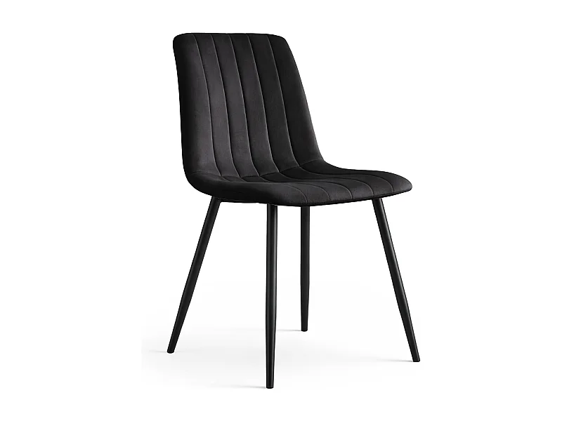 Chaise en velours matelassée LIVO Noire pieds noirs