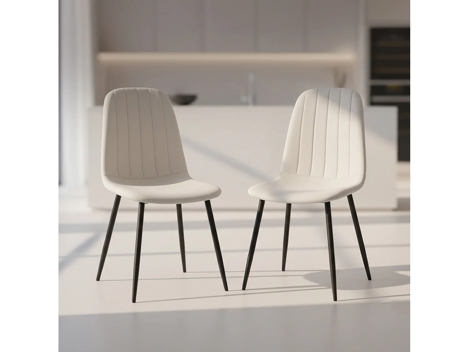 Lot de 2 Chaises en velours matelassées LUMO Beige pieds noirs