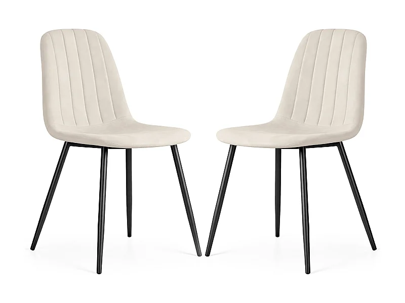 Lot de 2 Chaises en velours matelassées LUMO Beige pieds noirs