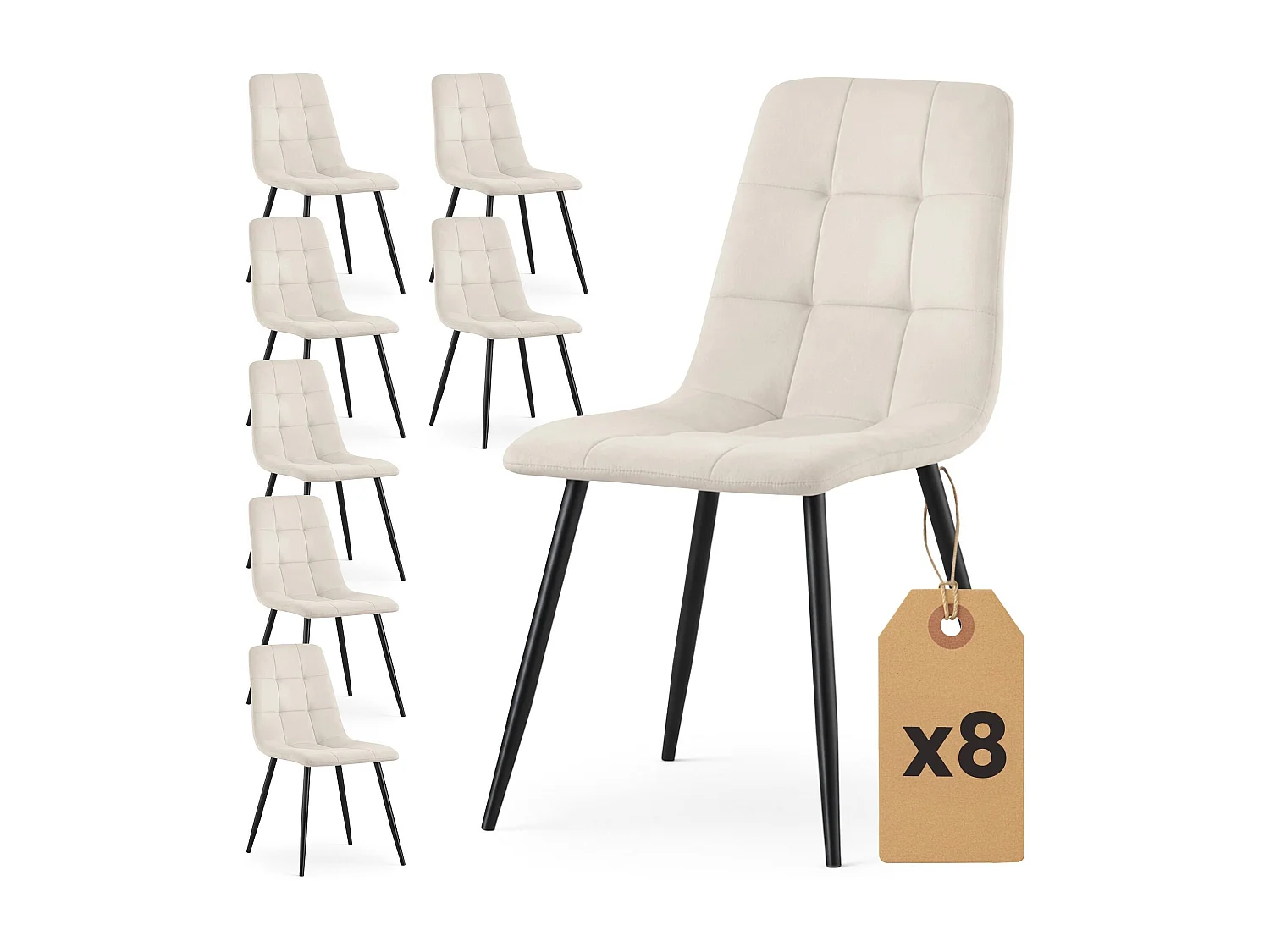 Conjunto de 8 Cadeiras estofadas NERO Bege com pernas pretas