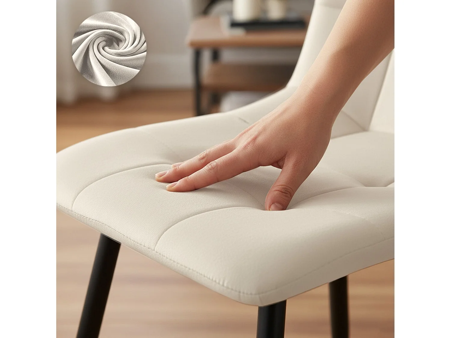 Conjunto de 8 Cadeiras estofadas NERO Bege com pernas pretas