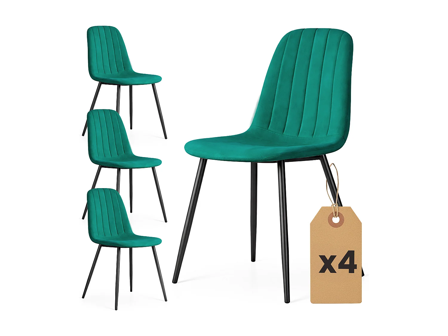 Conjunto de 4 Cadeiras estofadas LUMO Verde Garrafa com pernas pretas