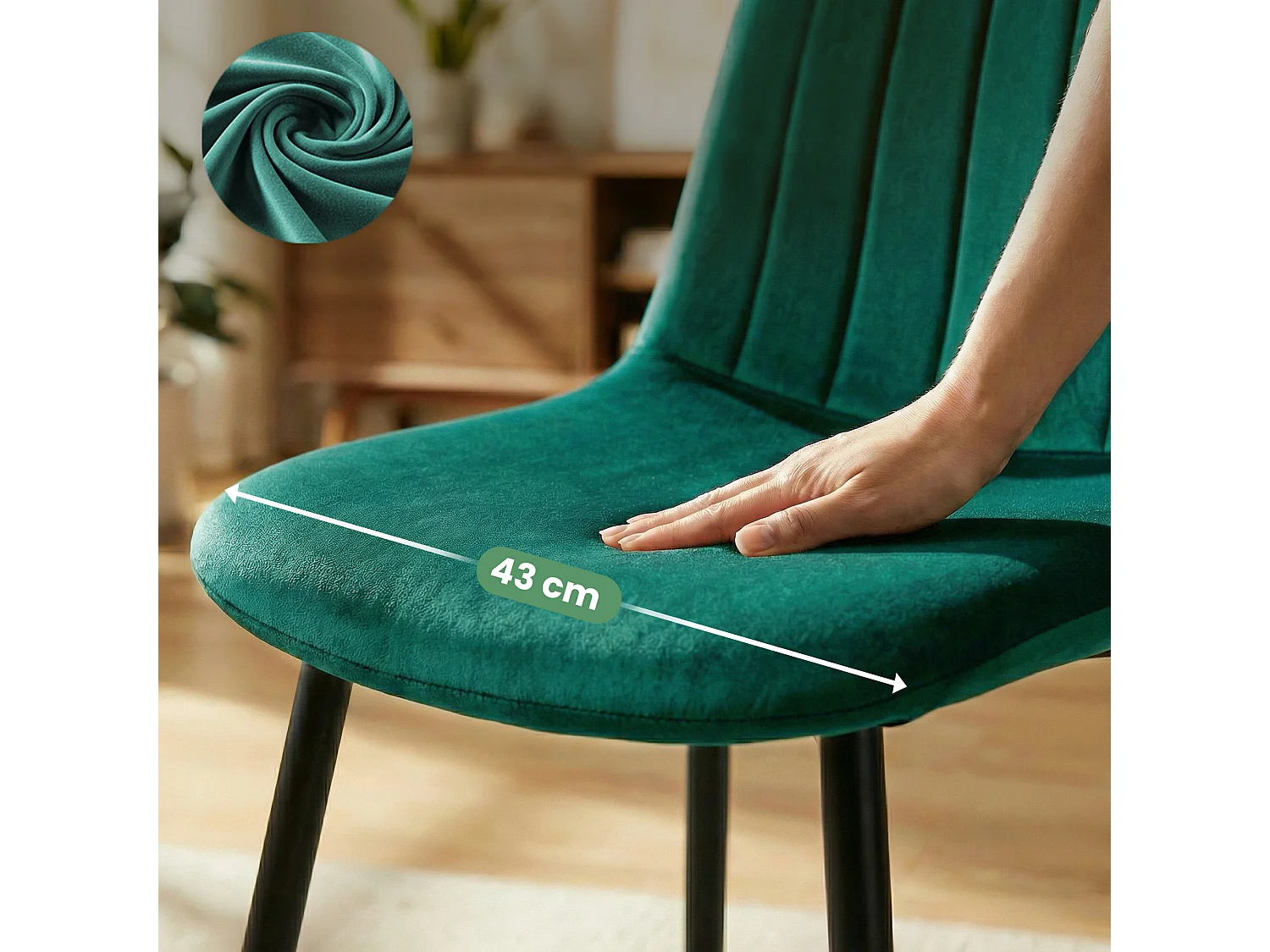 Conjunto de 4 Cadeiras estofadas LUMO Verde Garrafa com pernas pretas