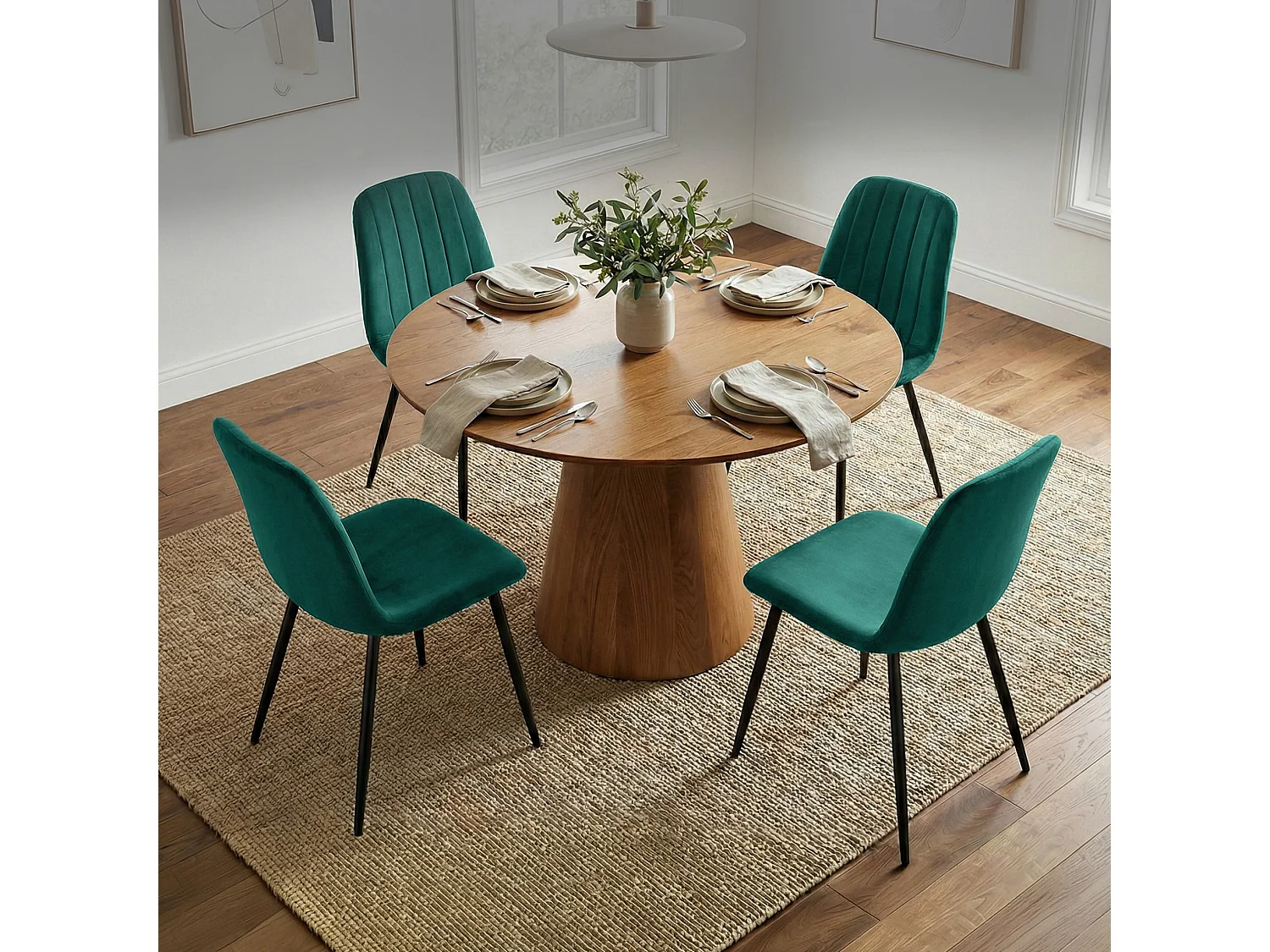 Conjunto de 4 Cadeiras estofadas LUMO Verde Garrafa com pernas pretas