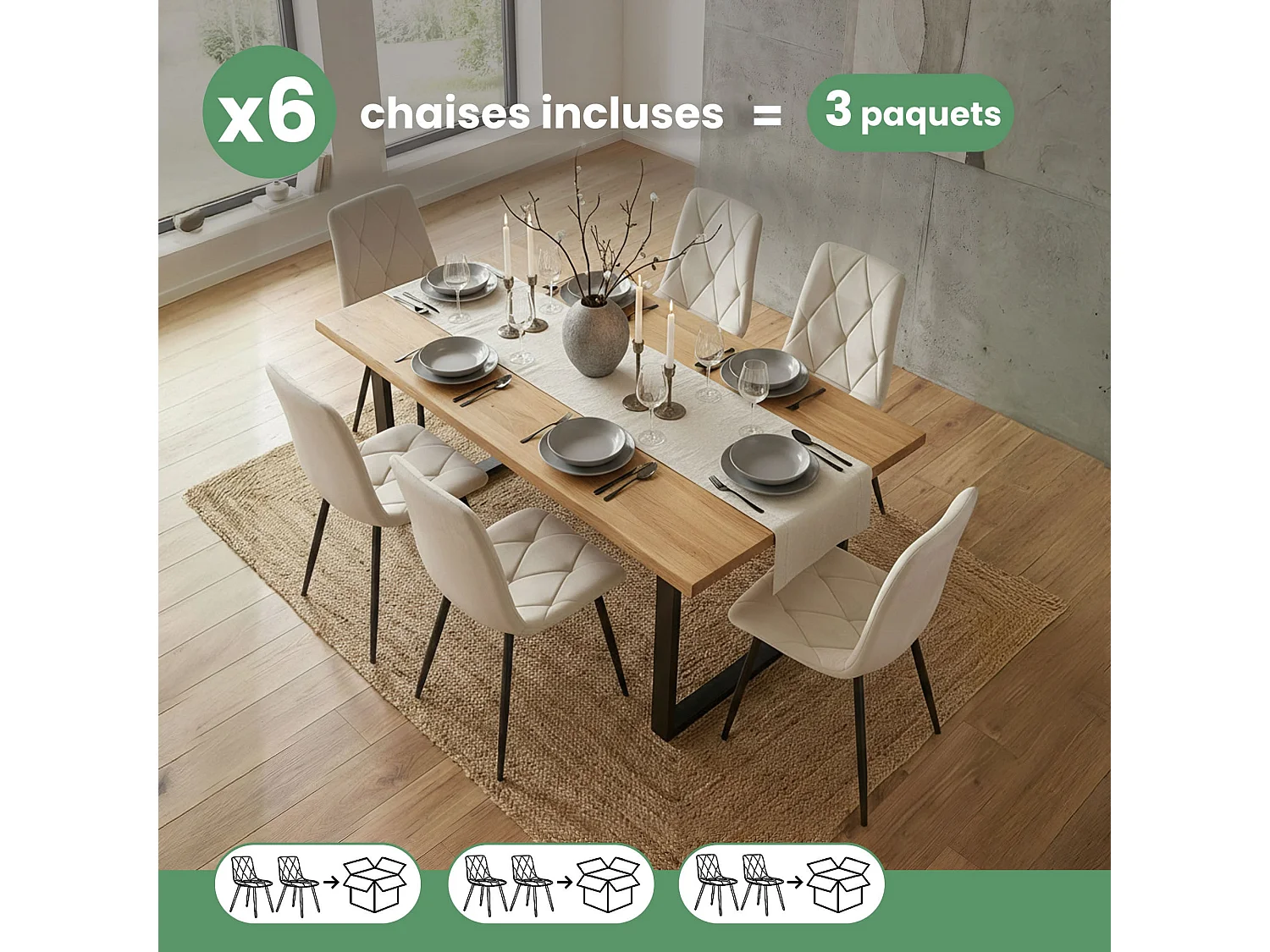 6x Welurowe krzesło tapicerowane pikowane Beżowe MILO Czarne nogi