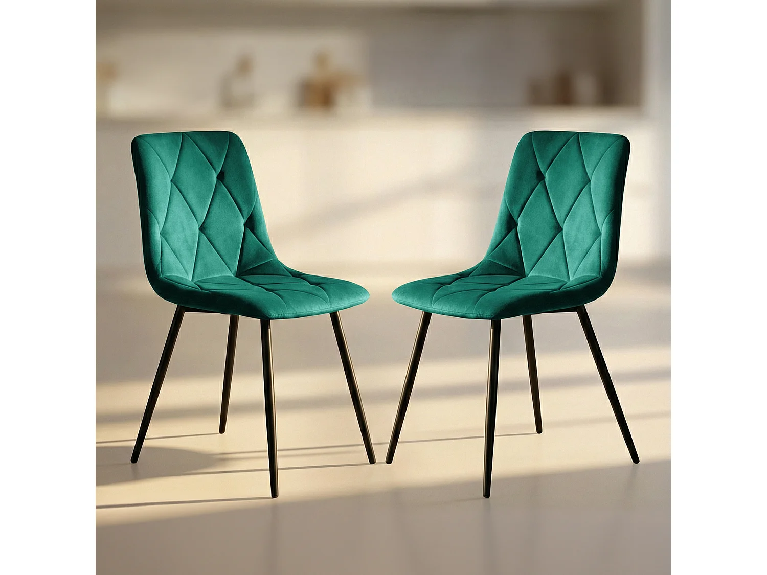 Conjunto de 2 Cadeiras estofadas MILO Verde Garrafa com pernas pretas