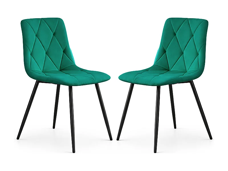 Lot de 2 Chaises en velours matelassées MILO Vert Bouteille pieds noirs