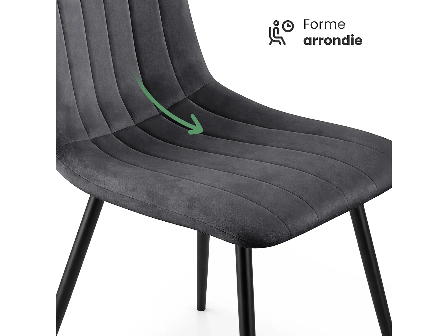 Chaise en velours matelassée LIVO Graphite Foncé pieds noirs