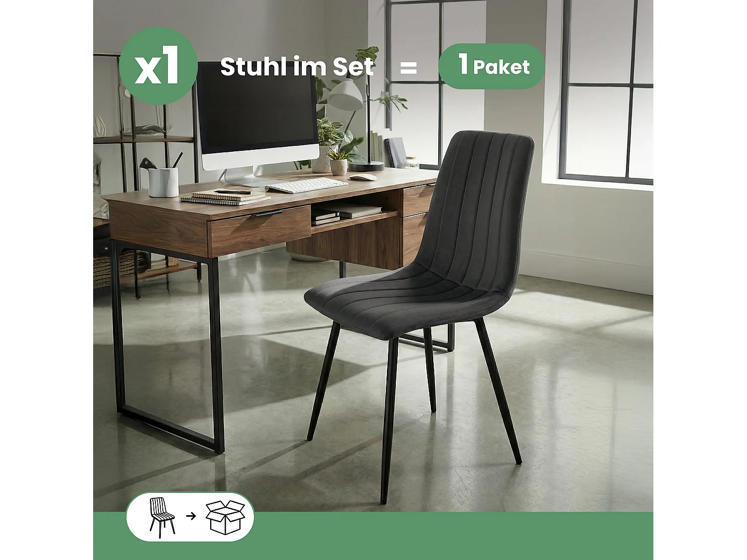 Eetkamerstoel LIVO / Gestoffeerde Stoelen / Fluwelen Stoelen en Metalen Poten / Antraciet met zwarte benen