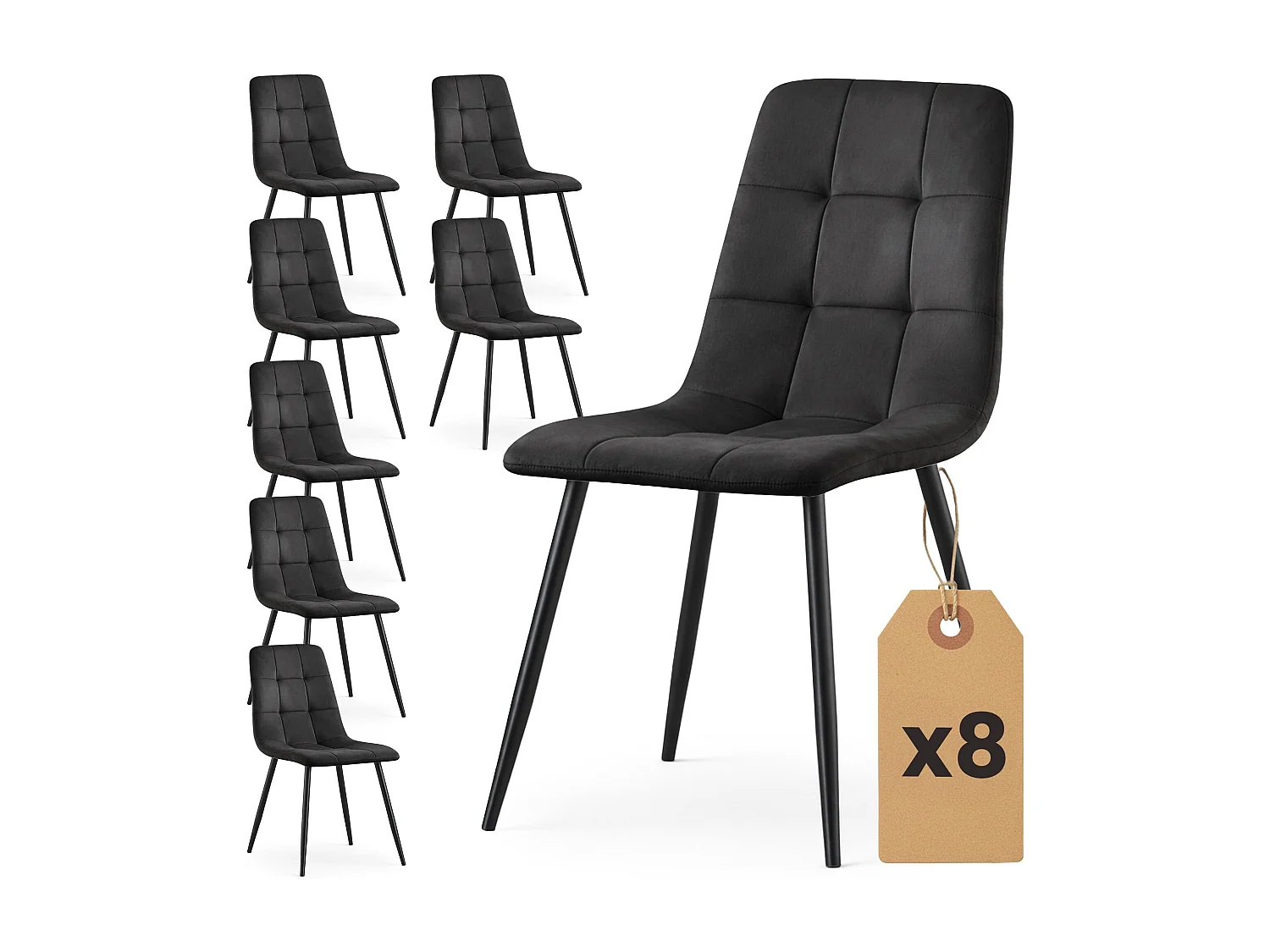 Set de 8 Sillas acolchadas NERO Negro patas negras