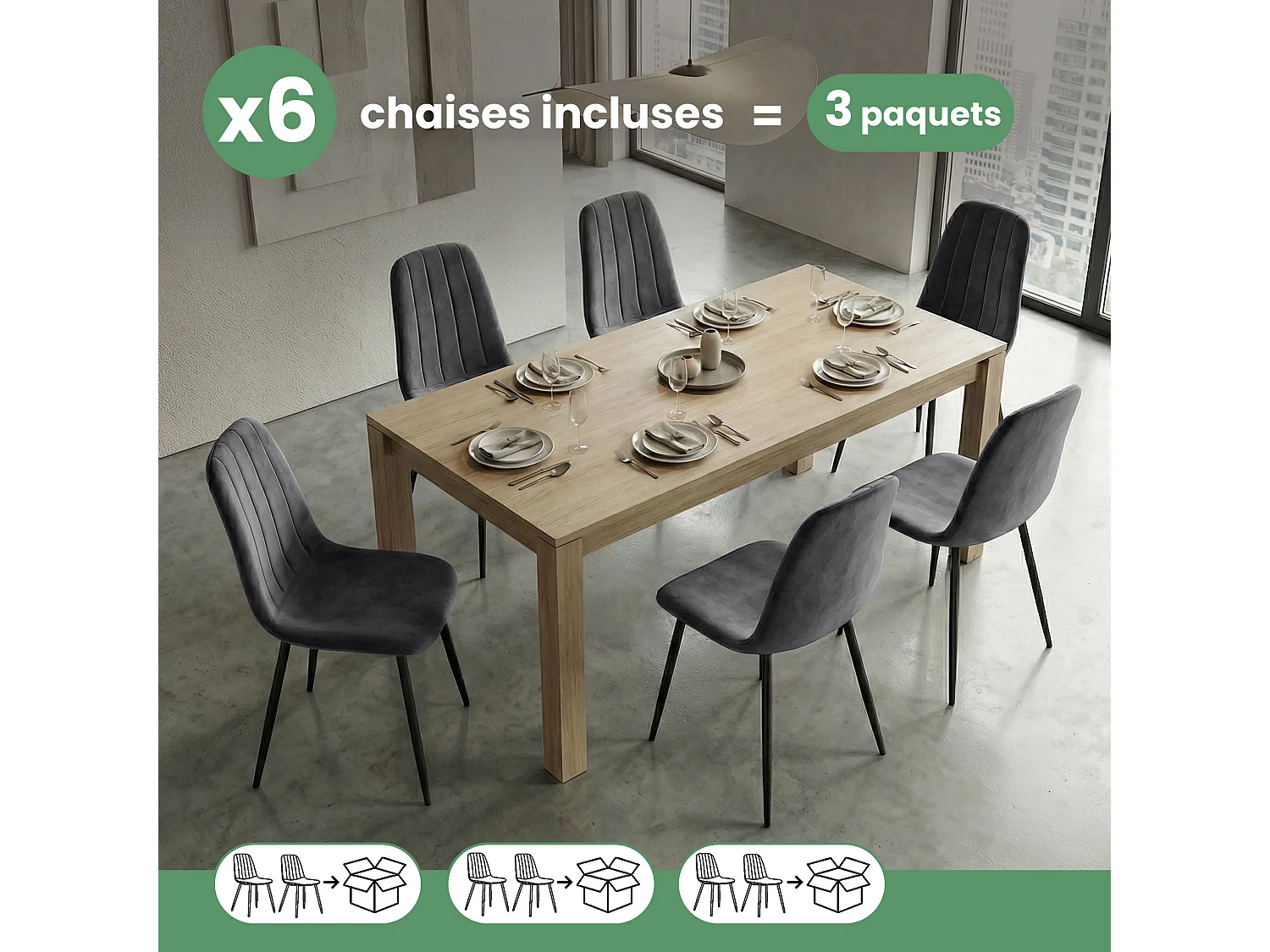 6x Welurowe krzesło tapicerowane pikowane Ciemny Grafit LUMO Czarne nogi