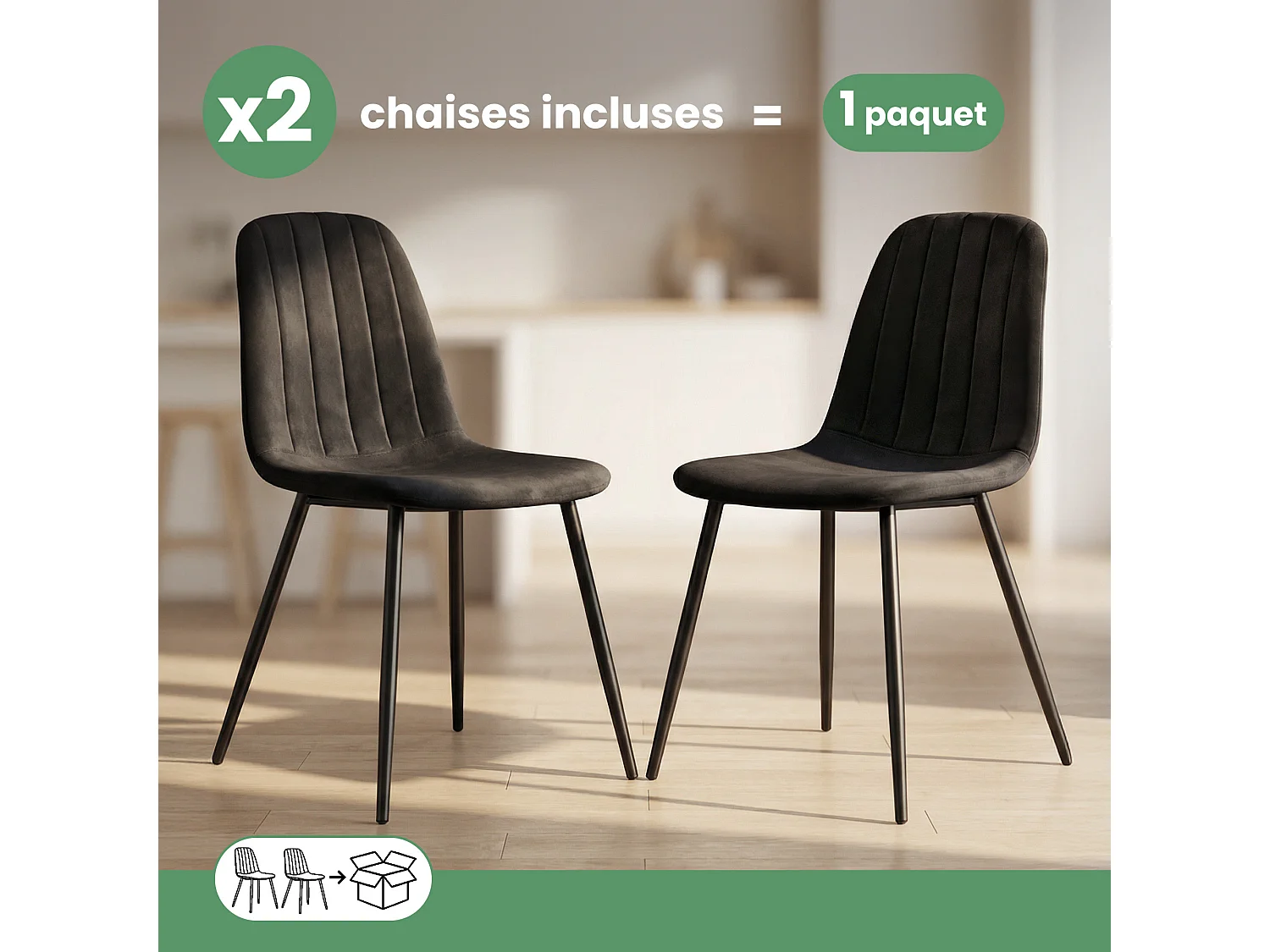 2x Welurowe krzesło tapicerowane pikowane Czarne LUMO Czarne nogi