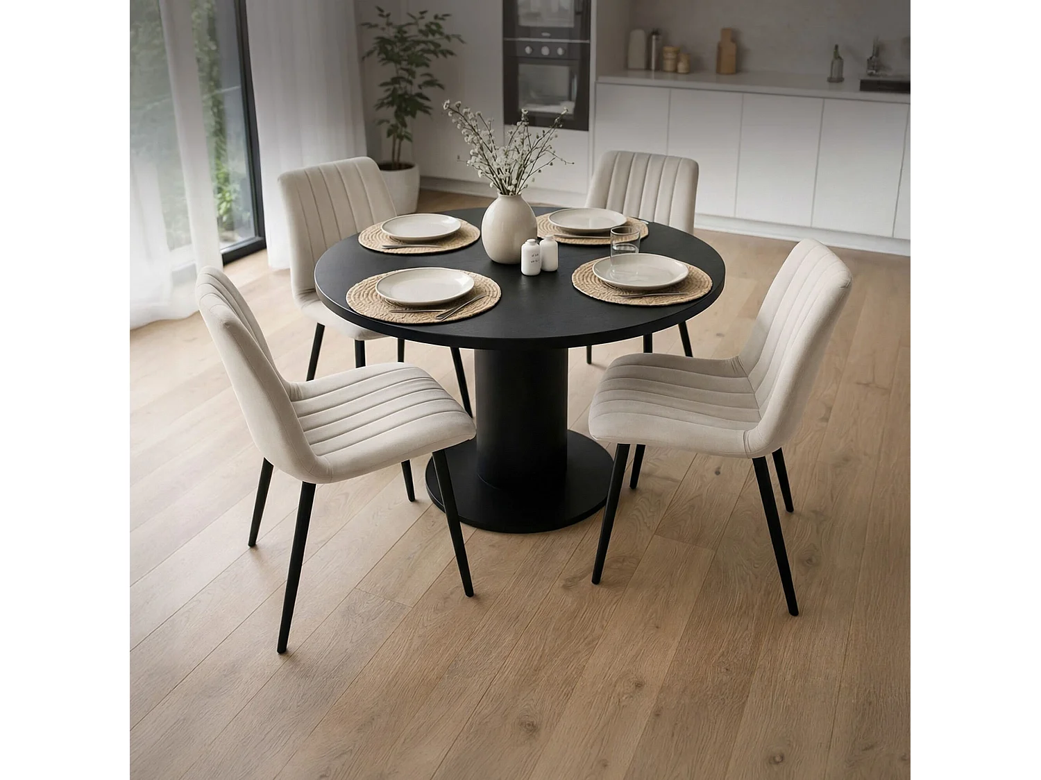 Conjunto de 4 cadeiras de veludo acolchoadas LIVO Bege pernas pretas