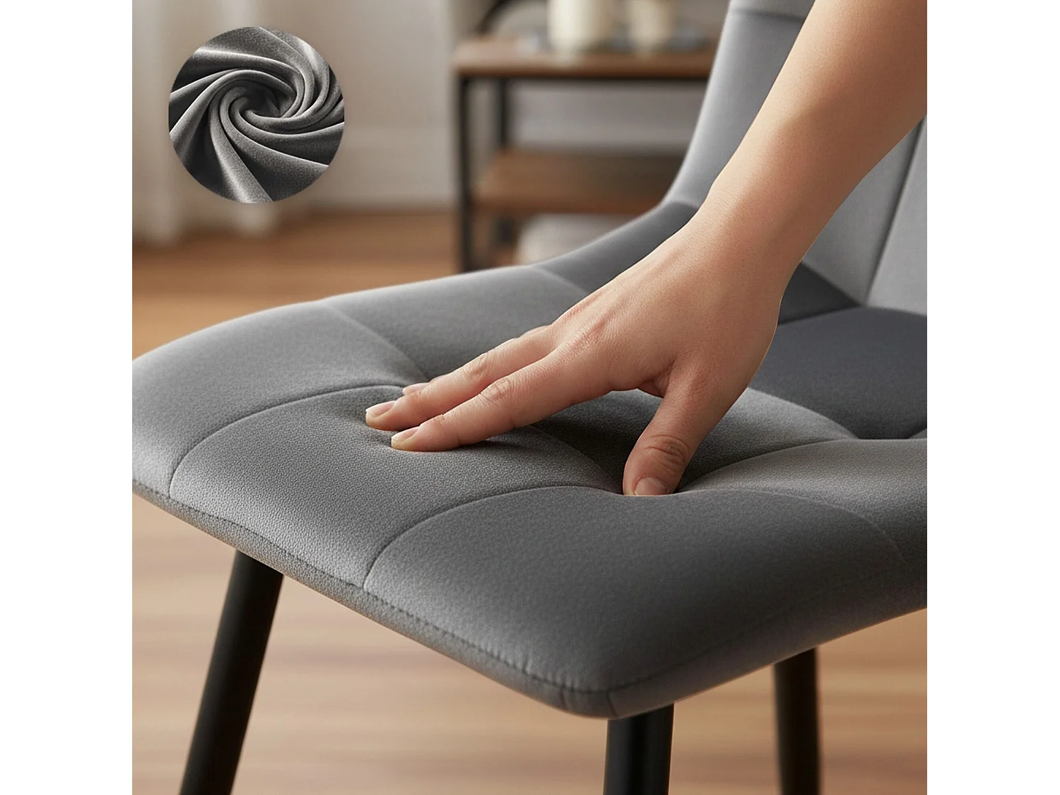 Set van 2 Eetkamerstoelen NERO / Gestoffeerde Stoelen / Fluwelen Stoelen en Metalen Poten / Antraciet met zwarte benen