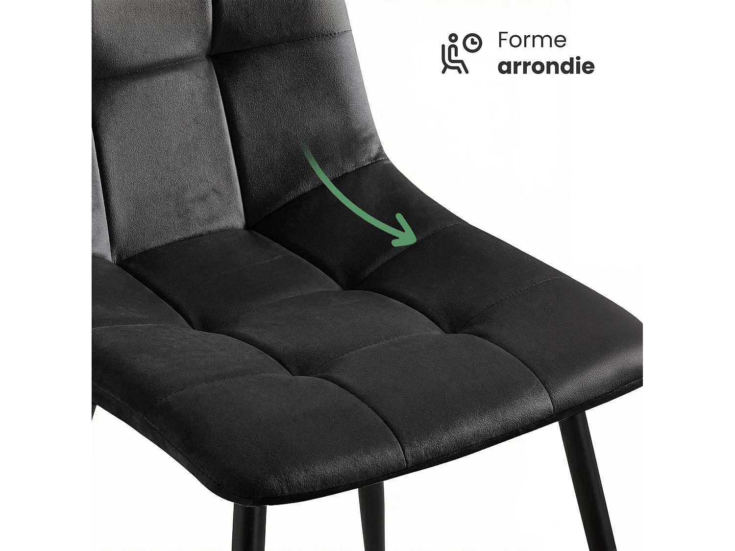 4er Set Samt-Polsterstühle, gesteppt NERO Schwarz mit schwarzen Beinen