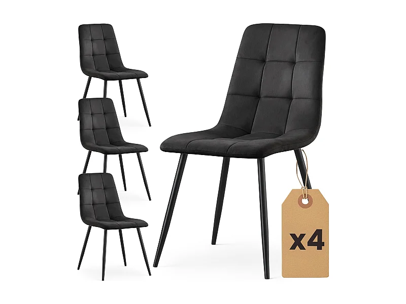 Conjunto de 4 Cadeiras estofadas NERO Preto com pernas pretas
