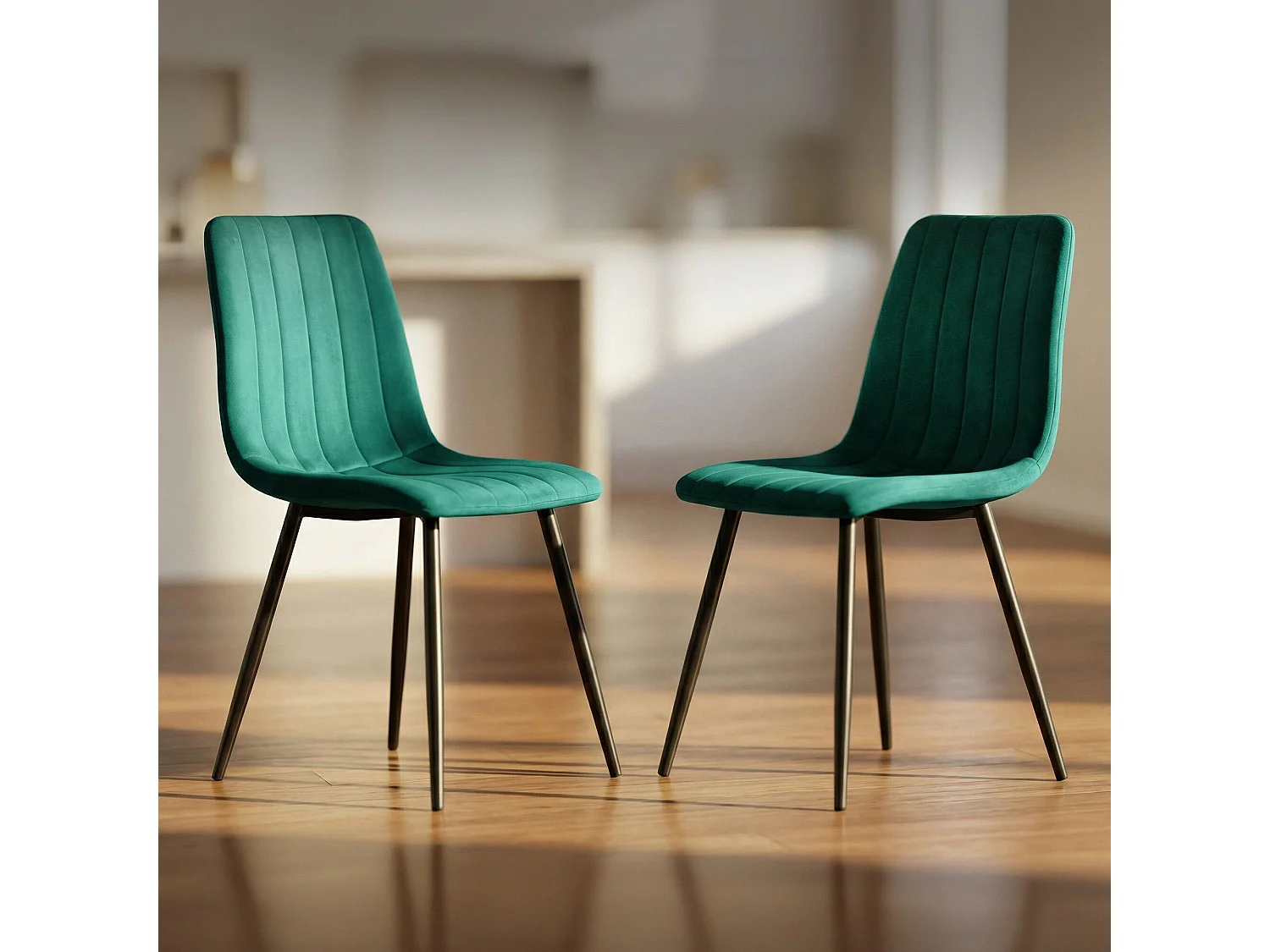 Conjunto de 2 cadeiras de veludo acolchoadas LIVO Verde Garrafa pernas pretas