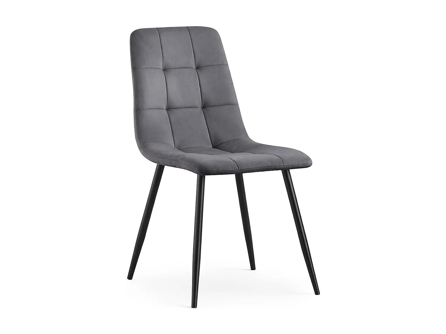 Chaise en velours matelassée NERO Graphite Foncé pieds noirs