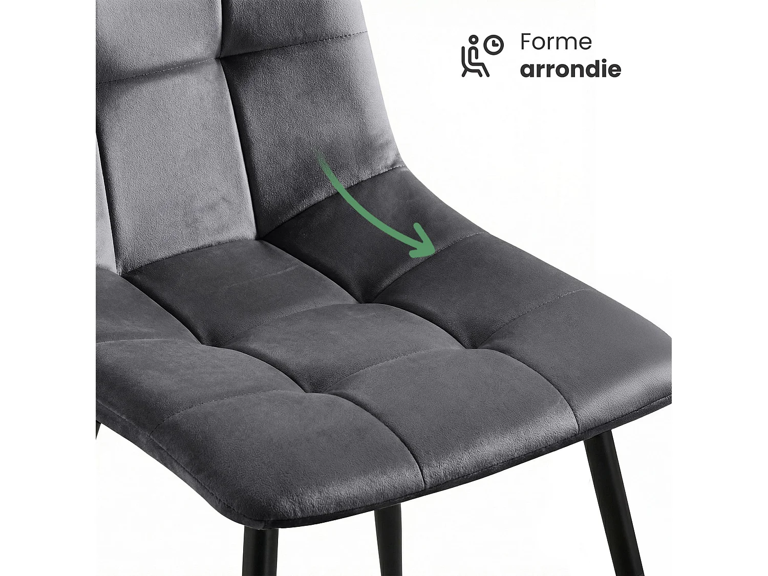 Chaise en velours matelassée NERO Graphite Foncé pieds noirs