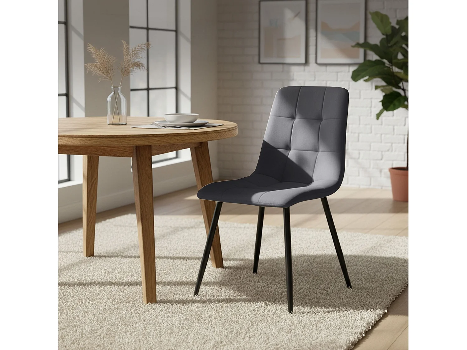 Eetkamerstoel NERO / Gestoffeerde Stoelen / Fluwelen Stoelen en Metalen Poten / Antraciet met zwarte benen