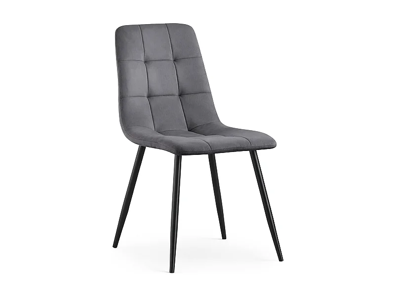 Chaise en velours matelassée NERO Graphite Foncé pieds noirs