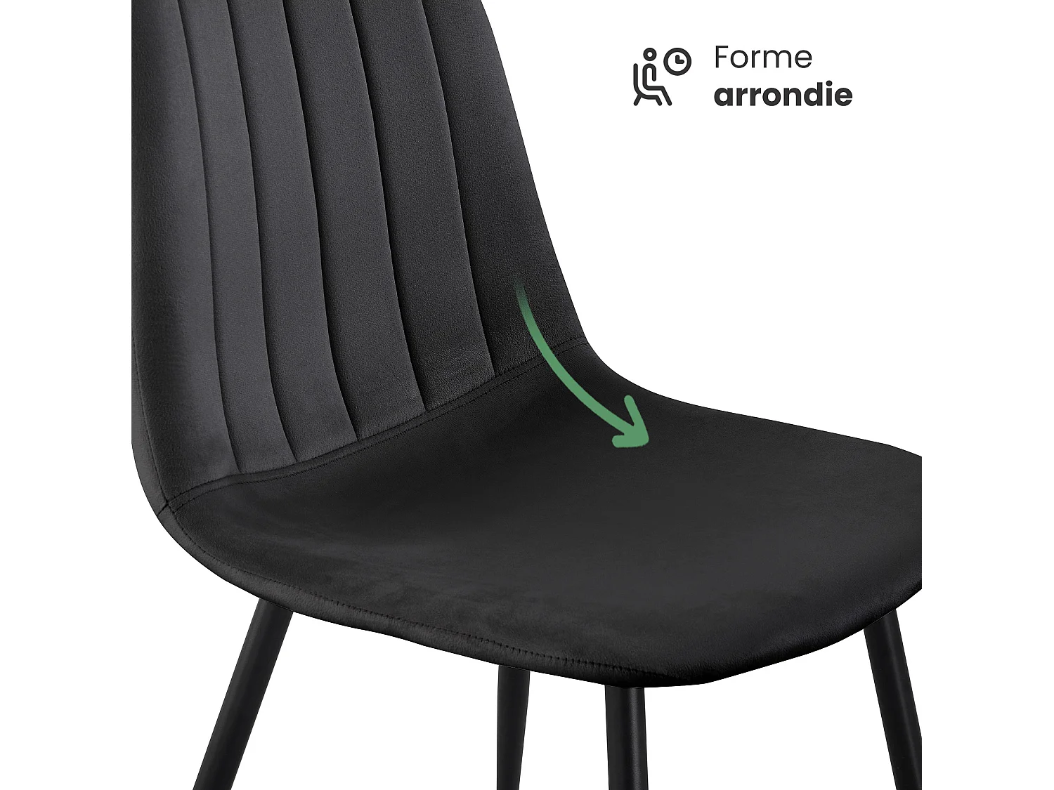 4er Set Samt-Polsterstühle, gesteppt LUMO Schwarz mit schwarzen Beinen