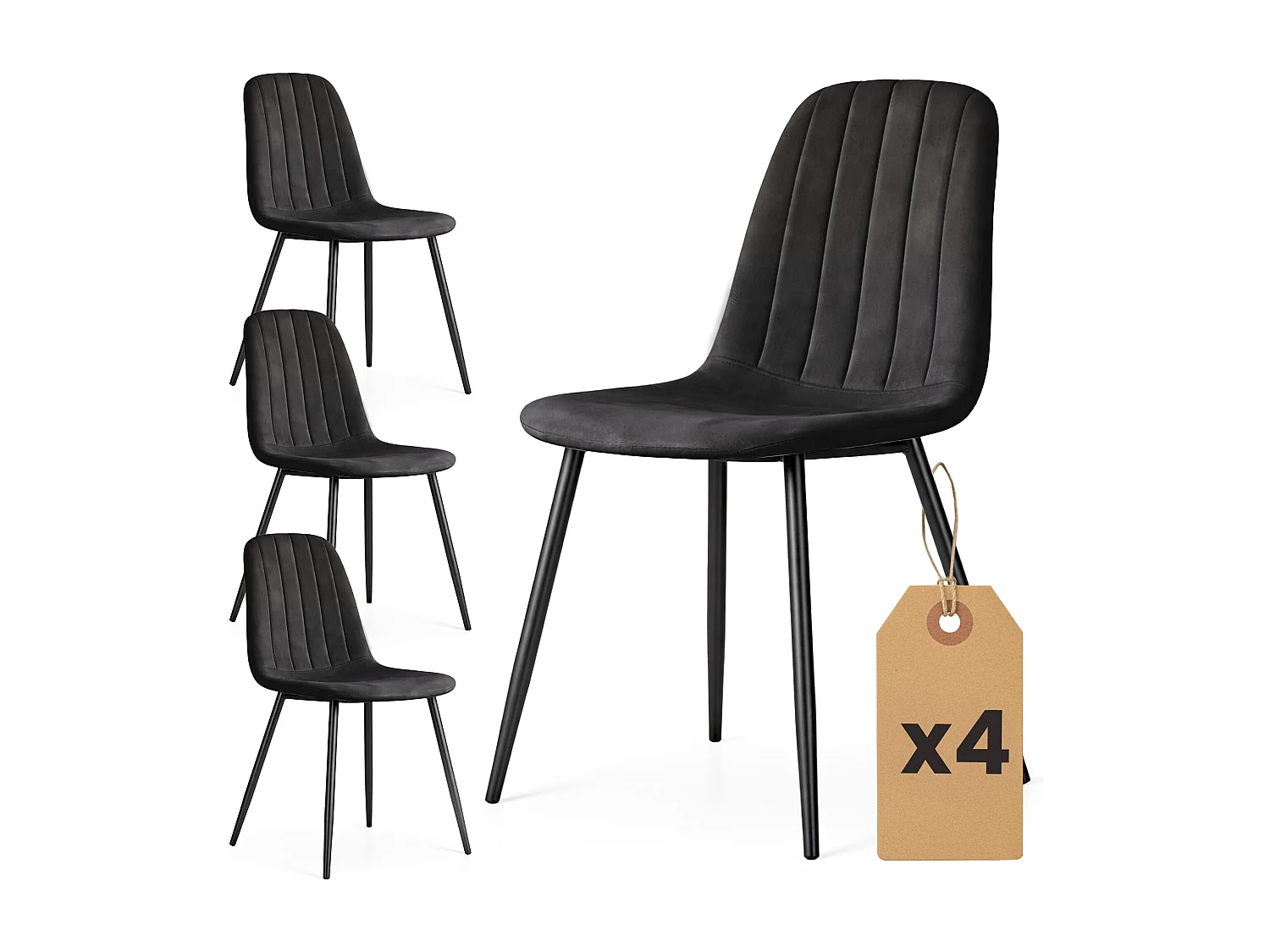 4x Welurowe krzesło tapicerowane pikowane Czarne LUMO Czarne nogi