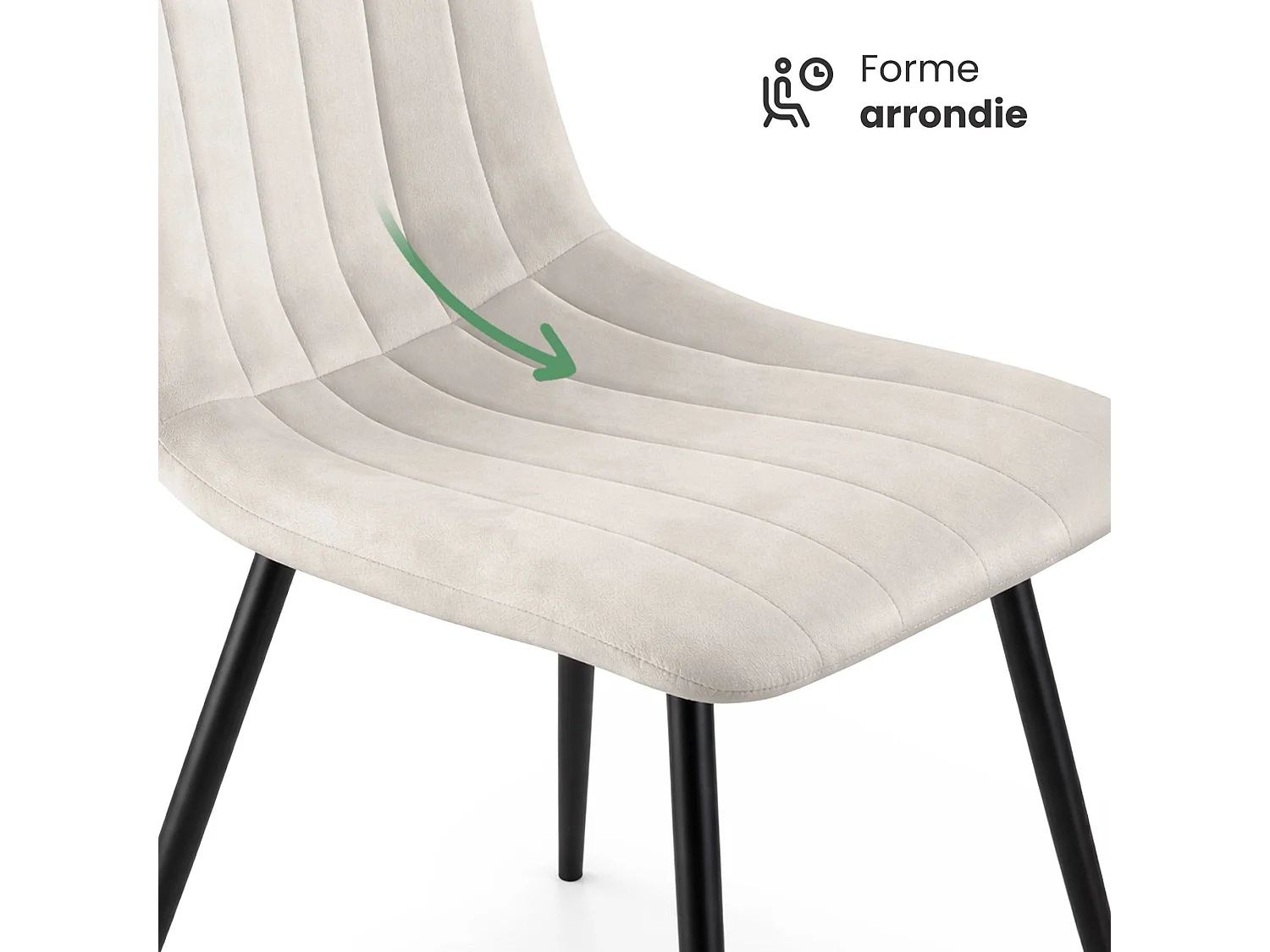 Chaise en velours matelassée LIVO Beige pieds noirs