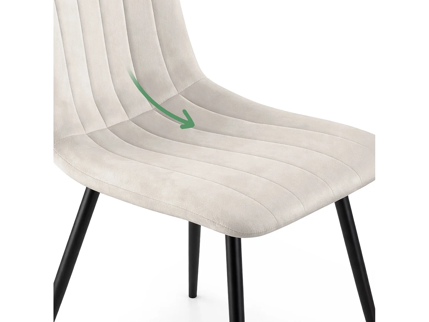 Chaise en velours matelassée LIVO Beige pieds noirs