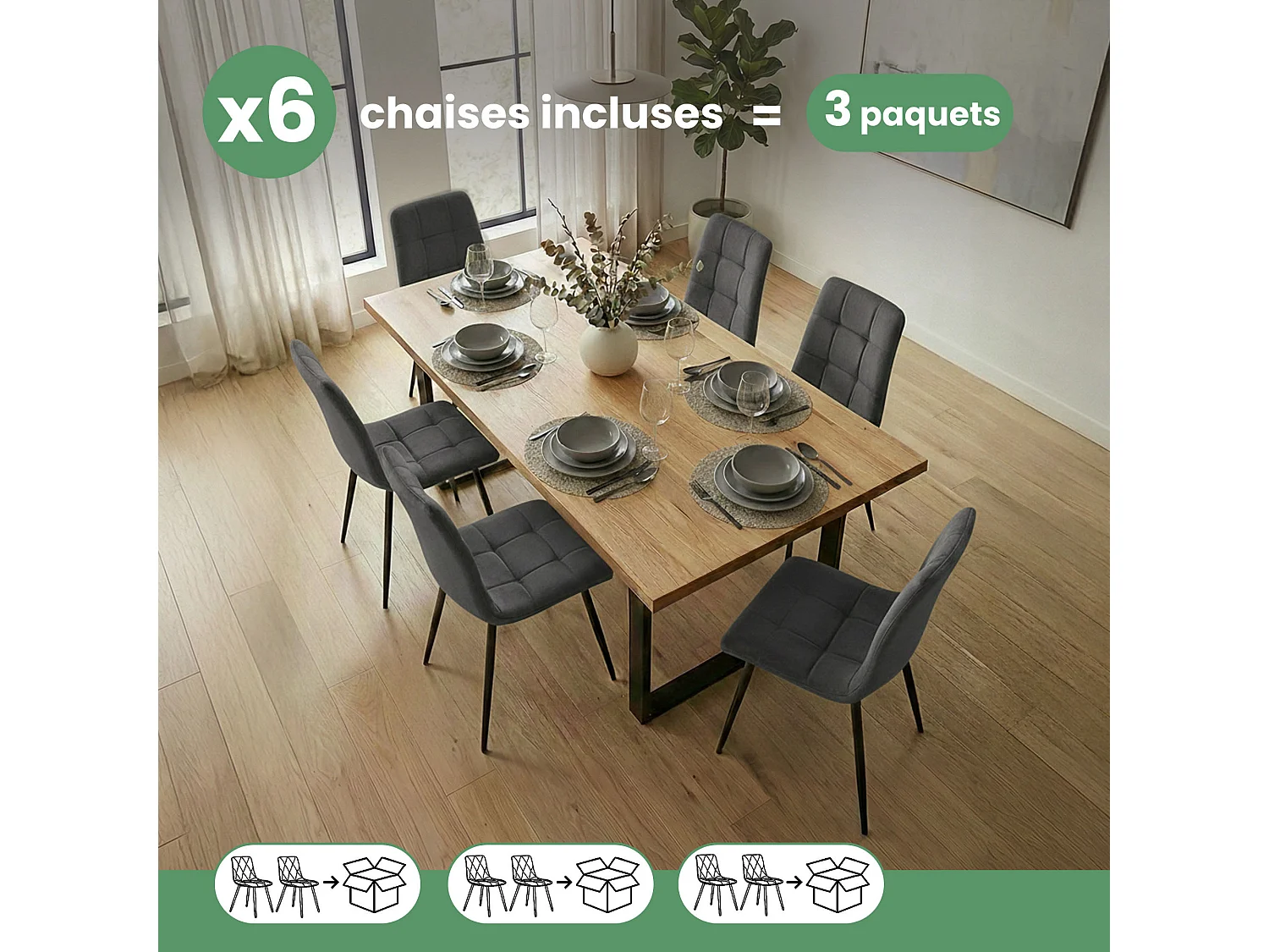 6x Welurowe krzesło tapicerowane pikowane Ciemny Grafit NERO Czarne nogi